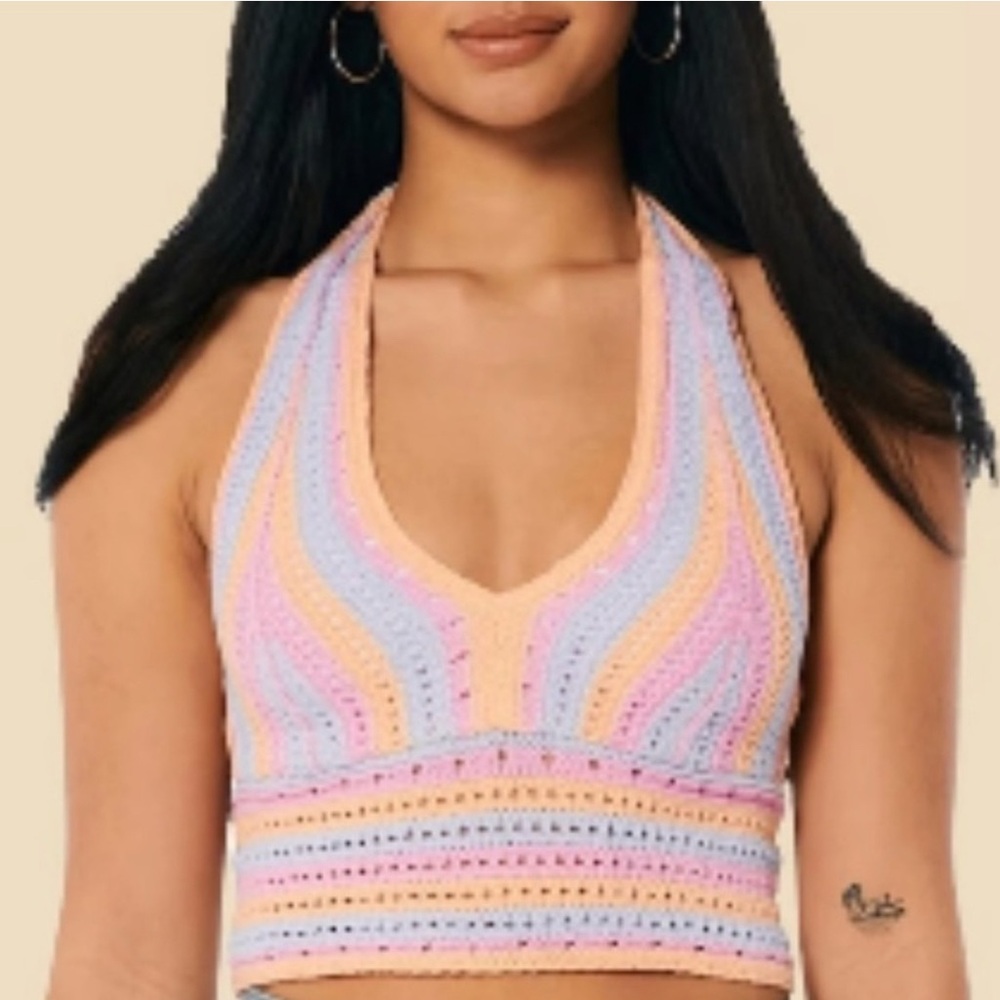 Hollister Multicolor Crochet Halter Top